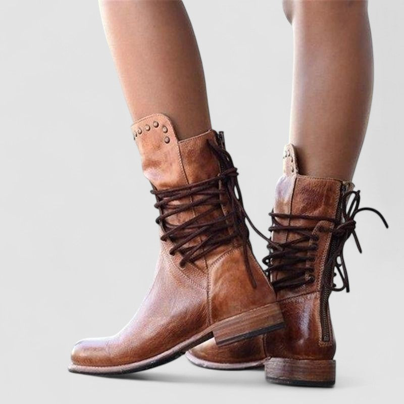 Simona | Botas Camperas Ortopédicas de Piel con Cordones, Resistentes