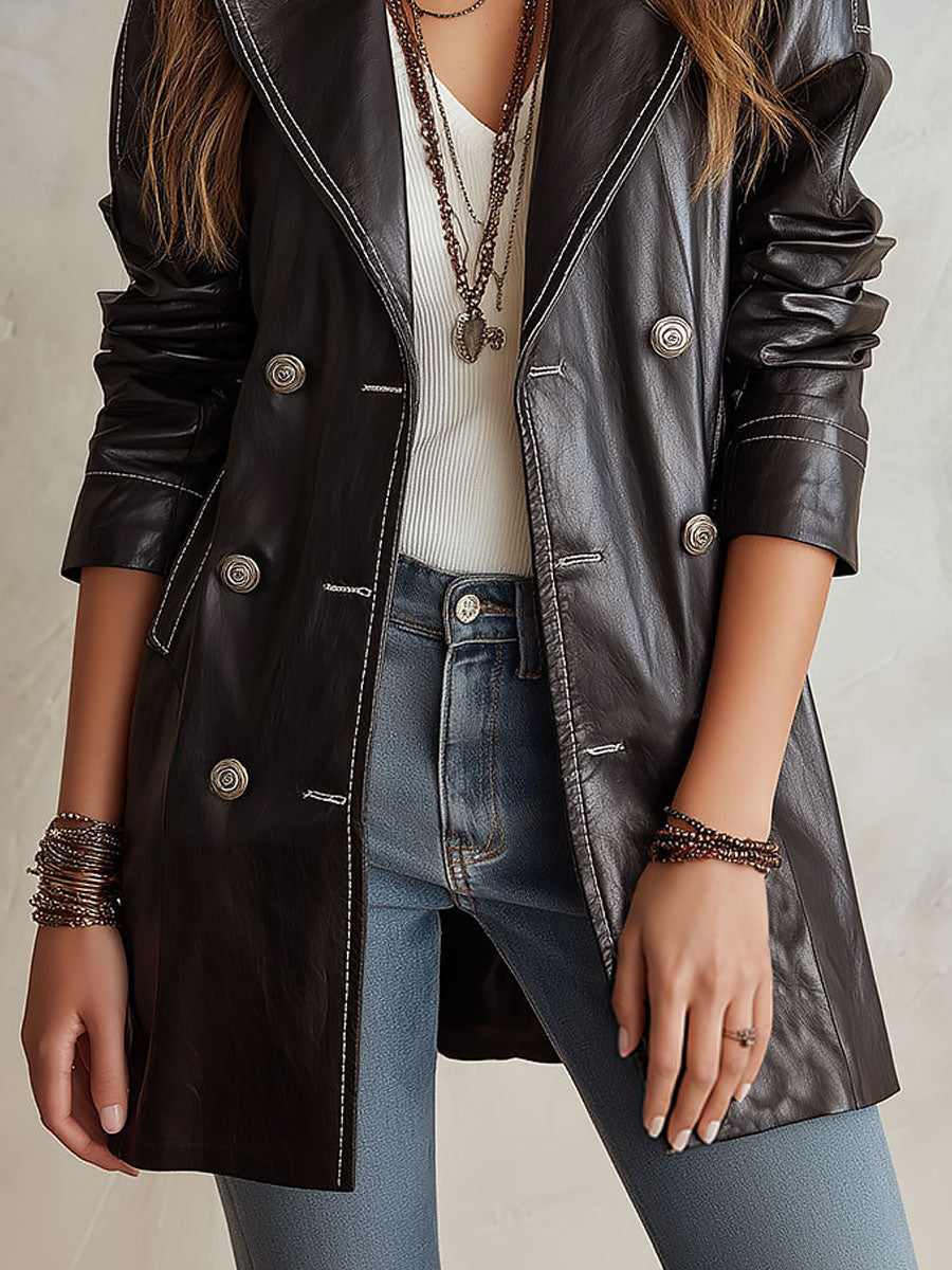 Octavia | Gabardina Cruzada de Polipiel, Vintage