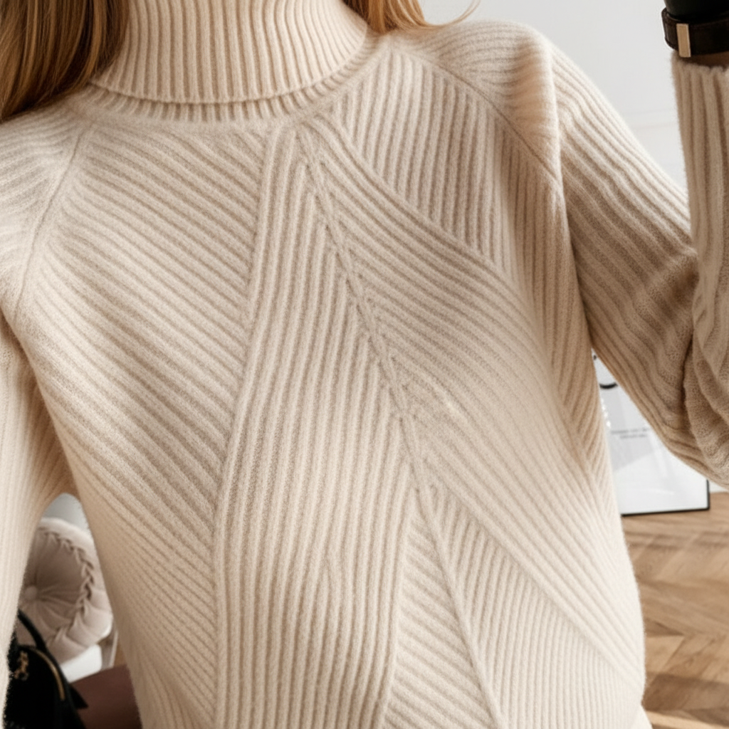Noémie | Conjunto de Jersey de Cuello Alto Canalé y Pantalón, Cómodo