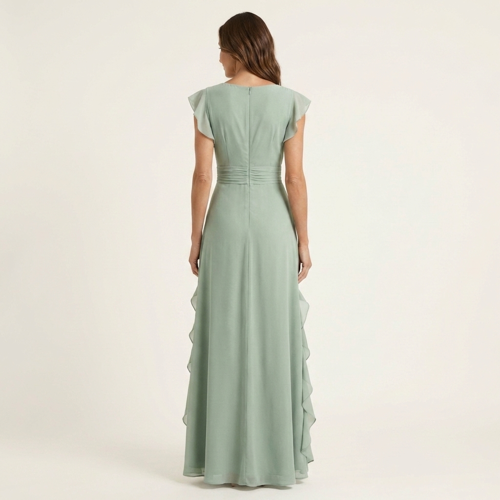 Nellyana | Vestido Maxi Cruzado con Mangas de Vuelo y Volante en Cascada