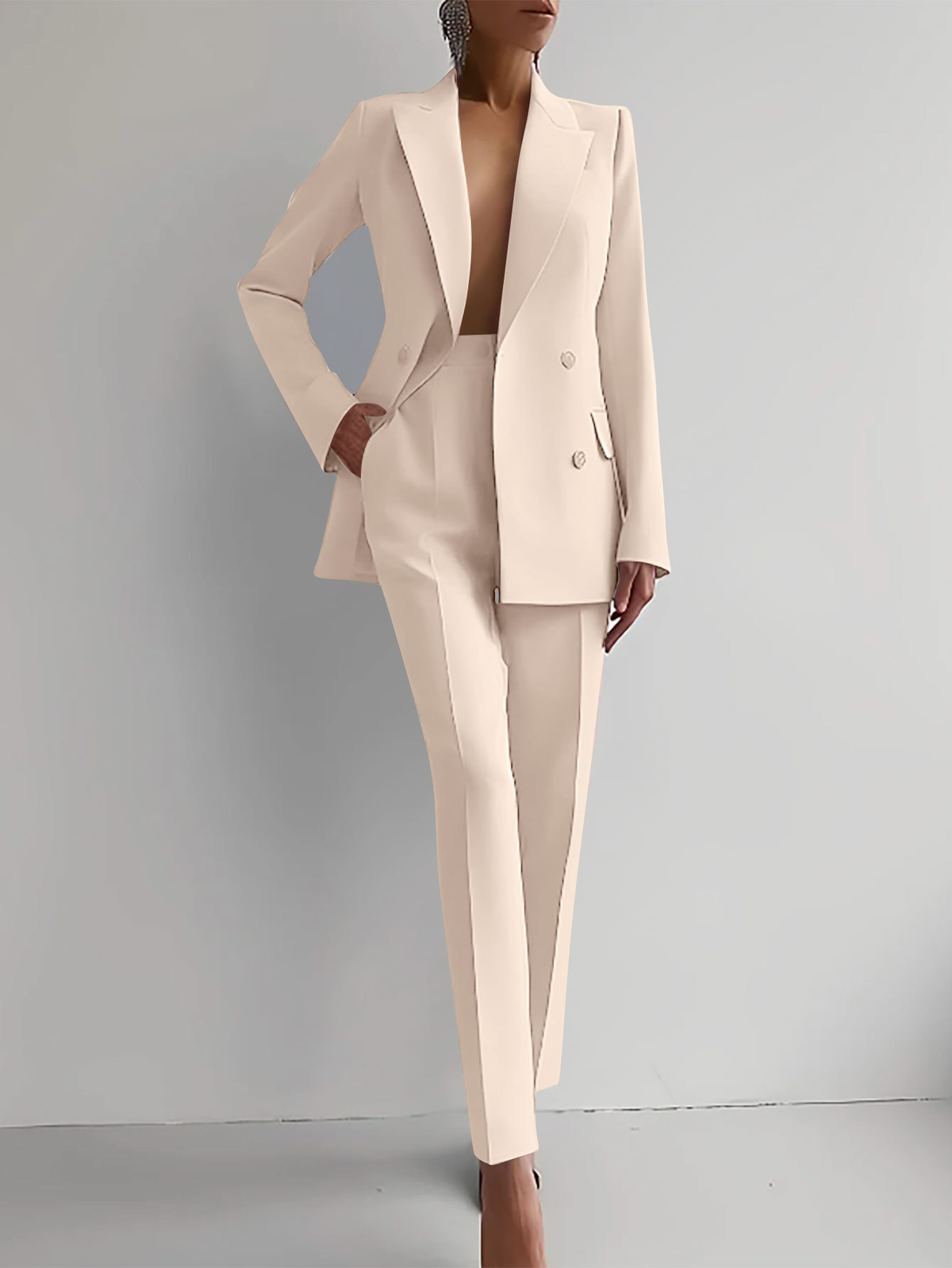 Ambre | Traje de Blazer Cruzada y Pantalón Pitillo, Elegante