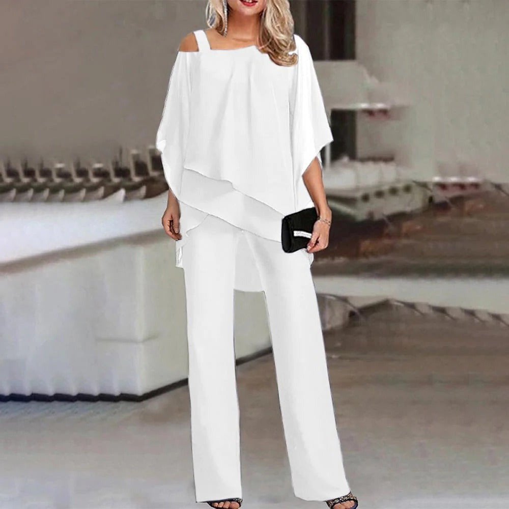 Astrid | Mono de Pierna Ancha con Hombros Descubiertos y Gasa, Elegante