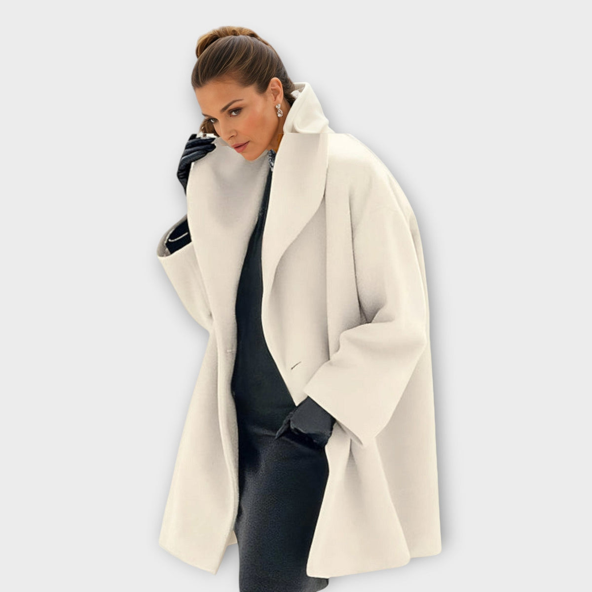 Capucine | Abrigo de Lana con Cuello Chal Drapeado, Elegante