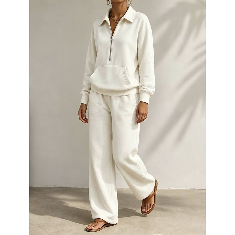 Elisenda | Conjunto de Top con Media Cremallera y Pantalón Ancho, Relajado
