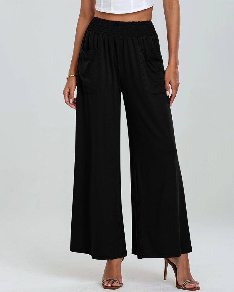 Pantalón Acampanado con Cintura Elástica y Bolsillos