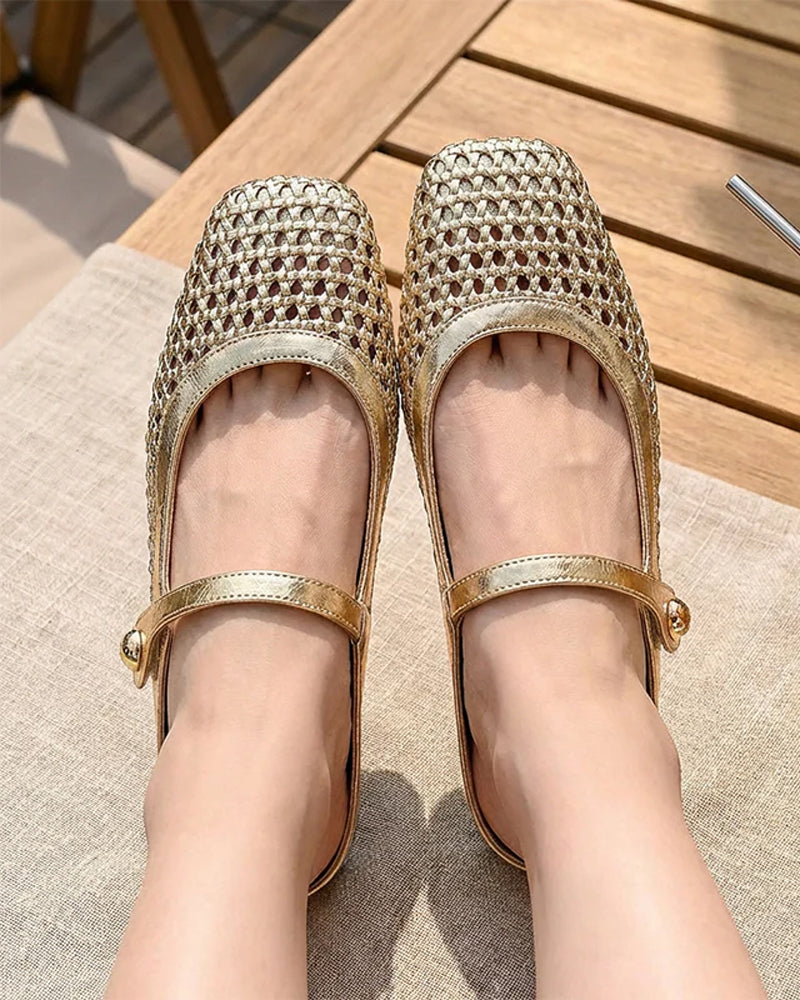 Zapatos Mary Jane Trenzados de Punta Cuadrada