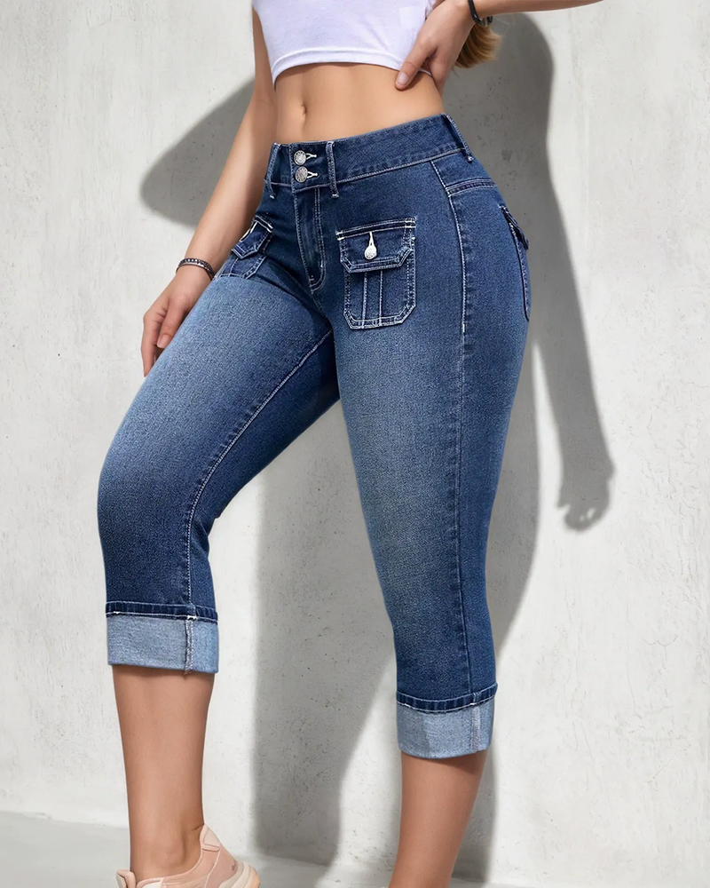 Aude | Vaqueros Cropped Casual con Bolsillos, Estilo Relajado