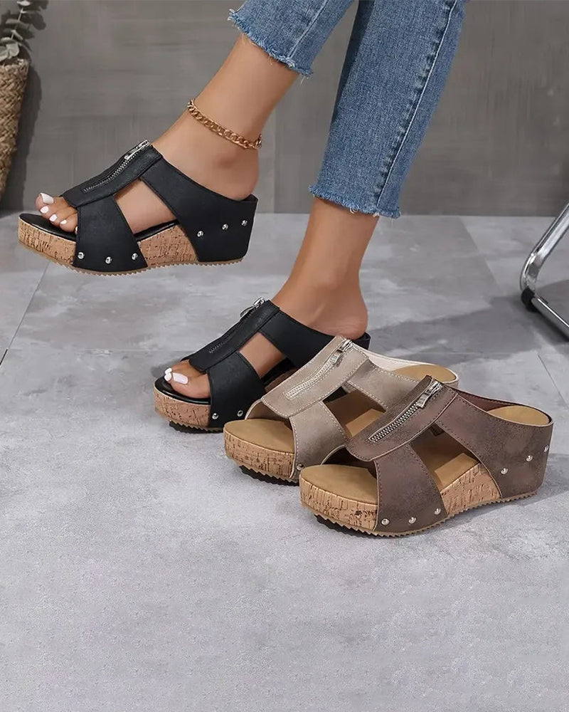 Sandalias de Cuña con Cremallera