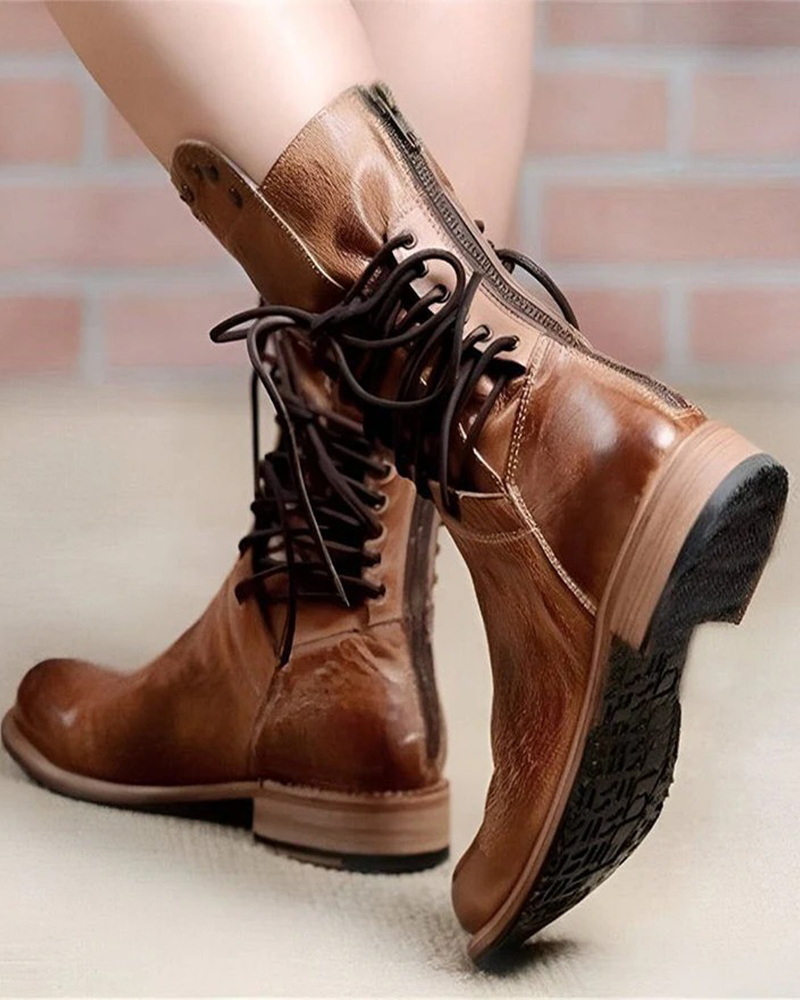 Botas Vintage con Cordones Laterales