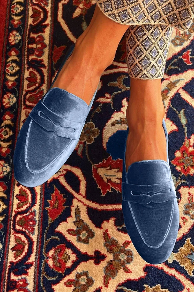 Serenah | Mocasines de Terciopelo Azul, Sofisticados