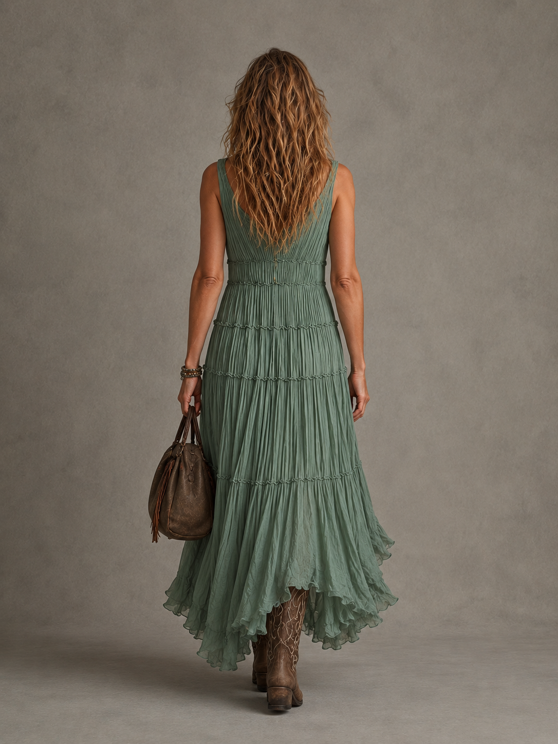 Ava | Vestido Maxi con Escote en V Fruncido, Ligero y Elegante