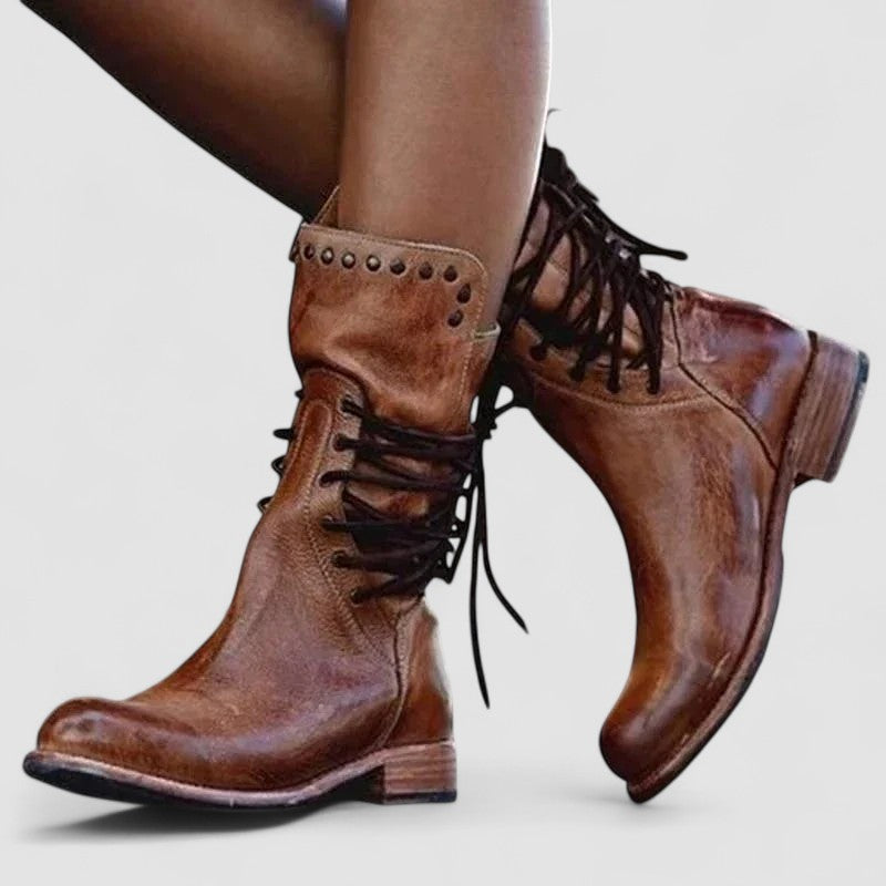 Simona | Botas Camperas Ortopédicas de Piel con Cordones, Resistentes