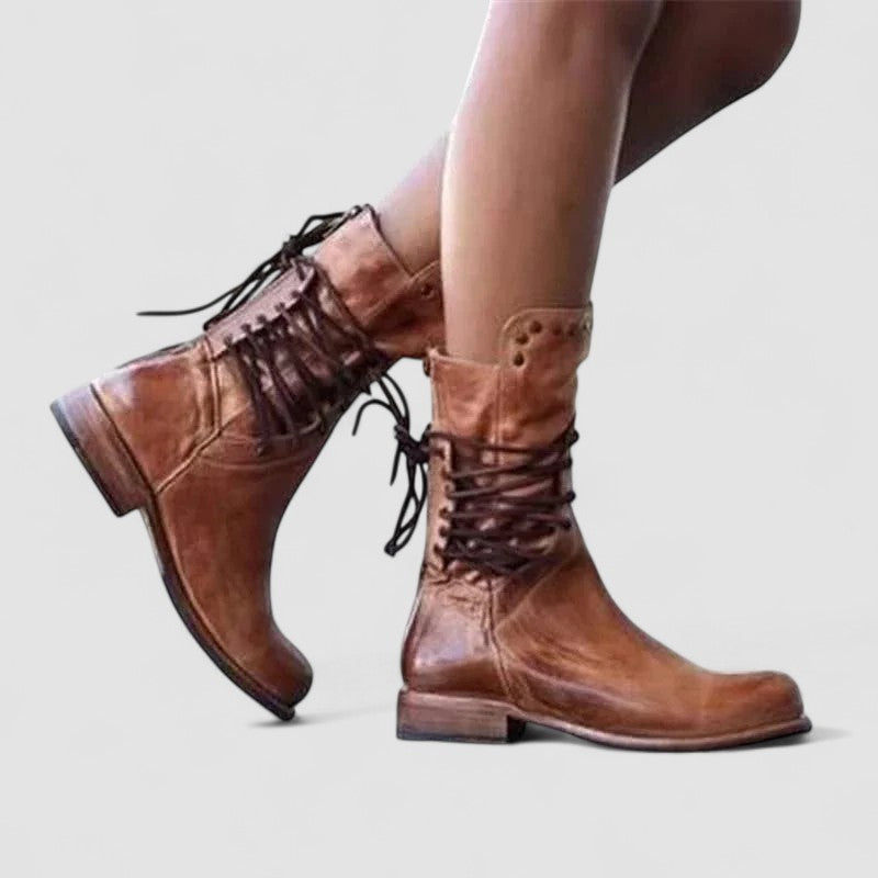 Simona | Botas Camperas Ortopédicas de Piel con Cordones, Resistentes