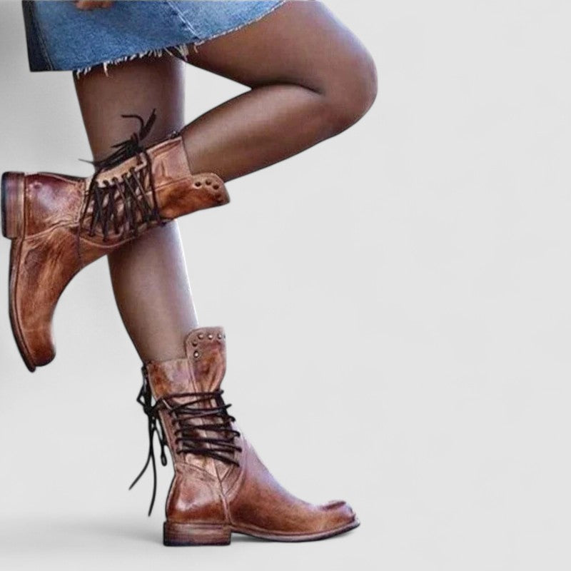 Simona | Botas Camperas Ortopédicas de Piel con Cordones, Resistentes