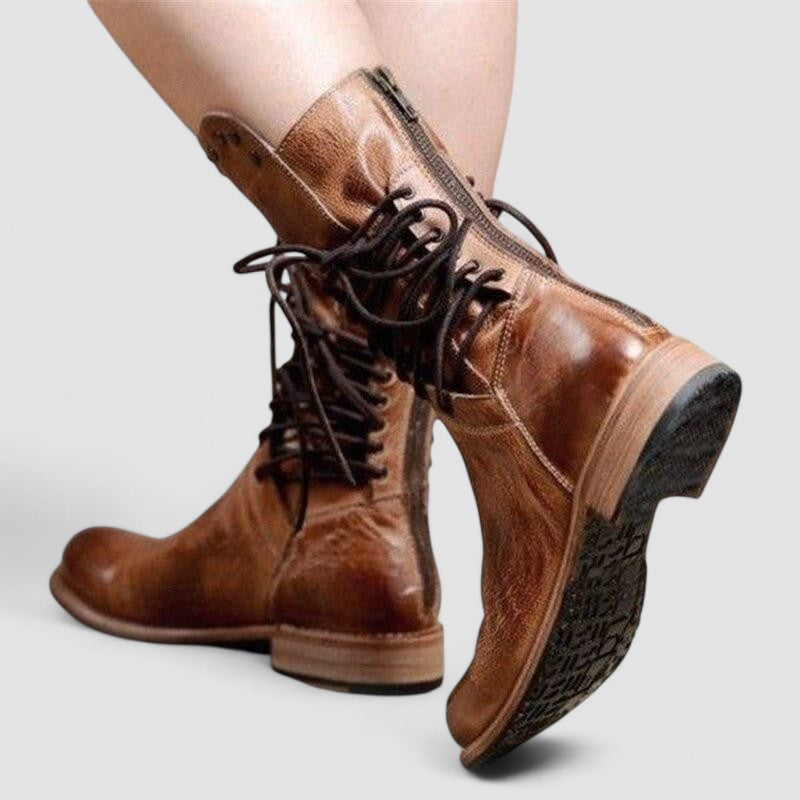 Simona | Botas Camperas Ortopédicas de Piel con Cordones, Resistentes