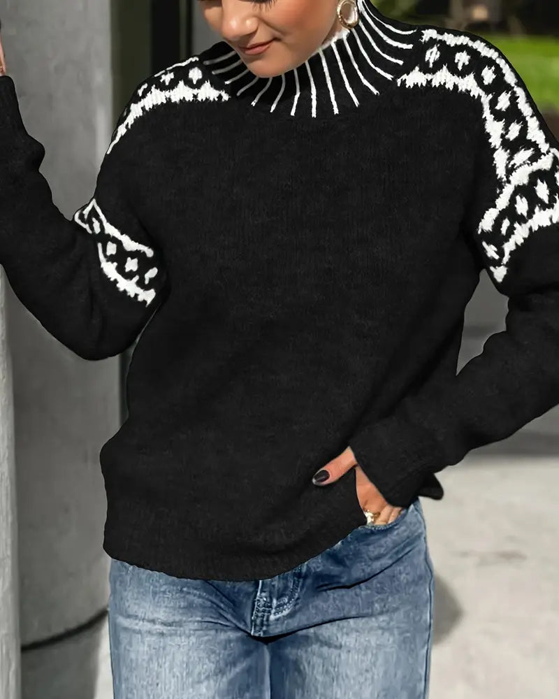 Runa | Jersey de Cuello Alto con Estampado en Contraste, Diseño Llamativo