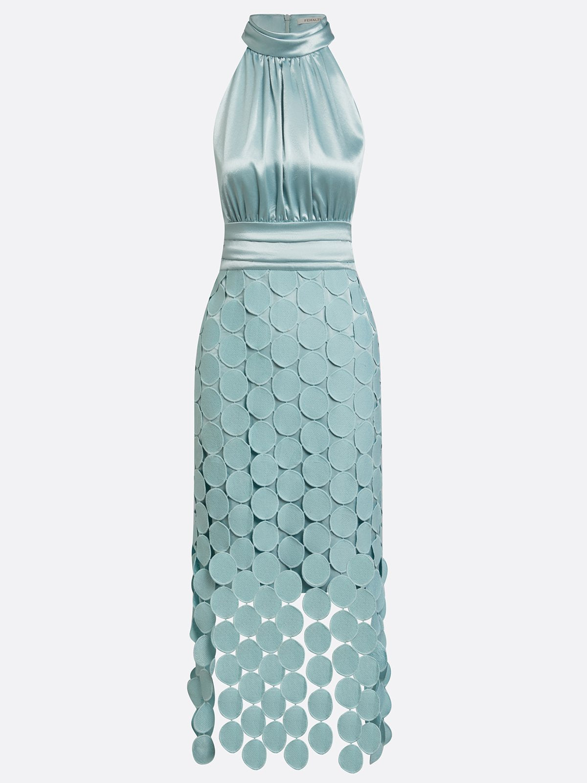 Celine | Vestido Midi de Invitada con Cuello Halter y Apliques, Elegante