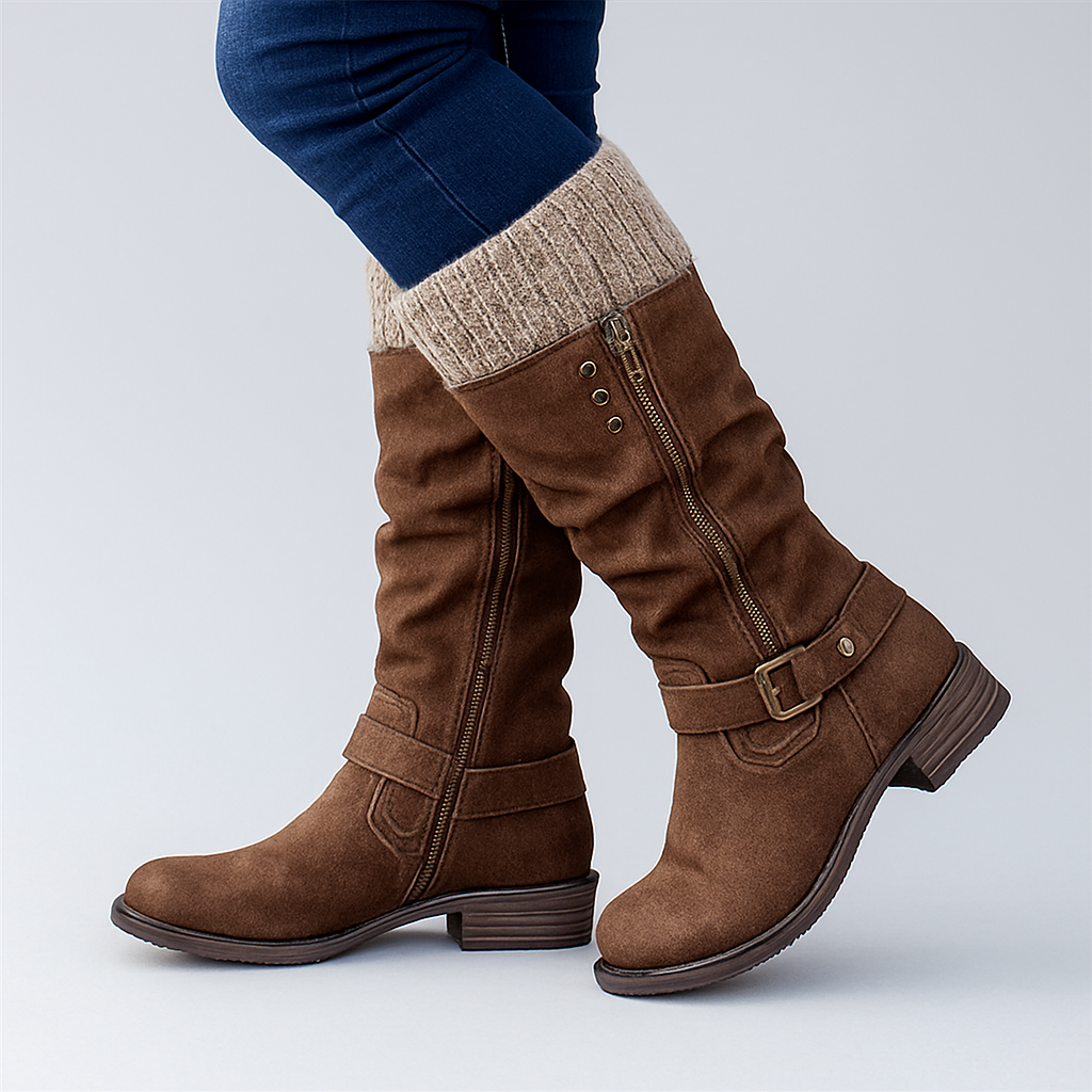 Bonnie | Botas a Media Pierna con Hebilla y Puño de Punto, Elegantes