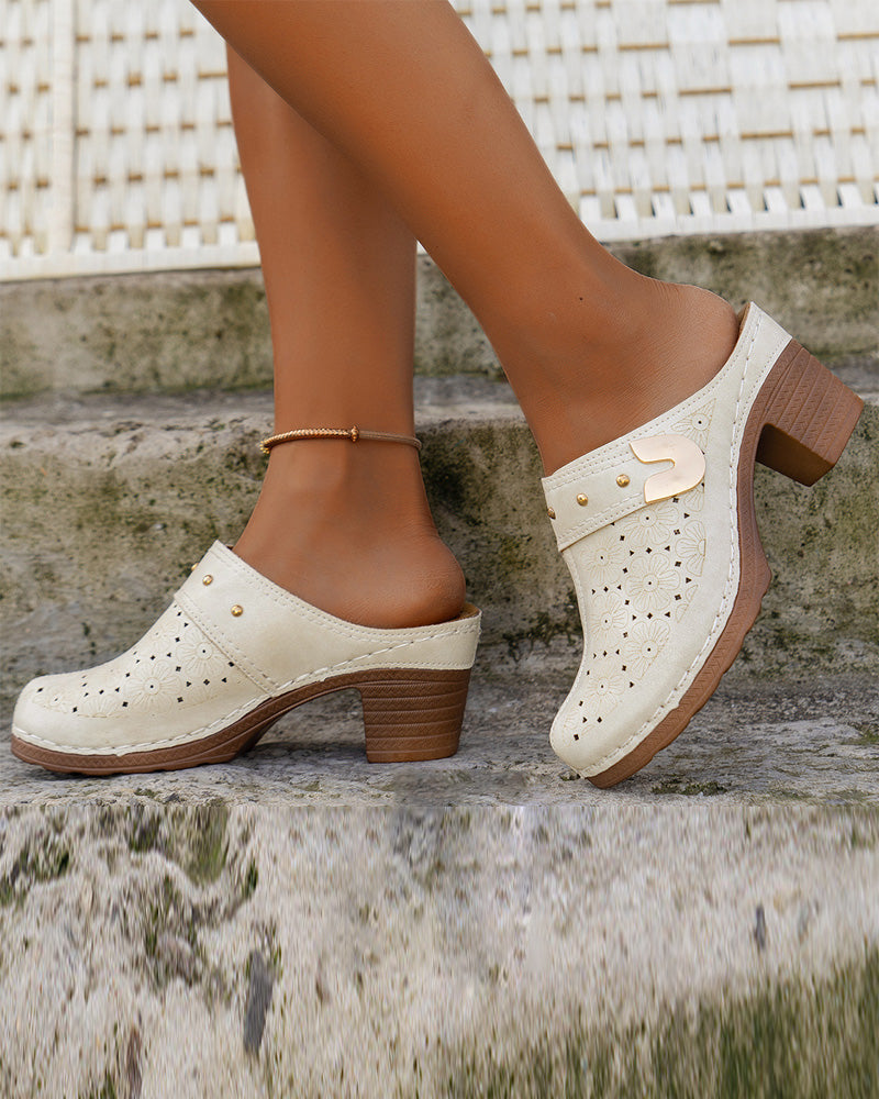 Sandalias de Punta Cerrada con Tacón Ancho