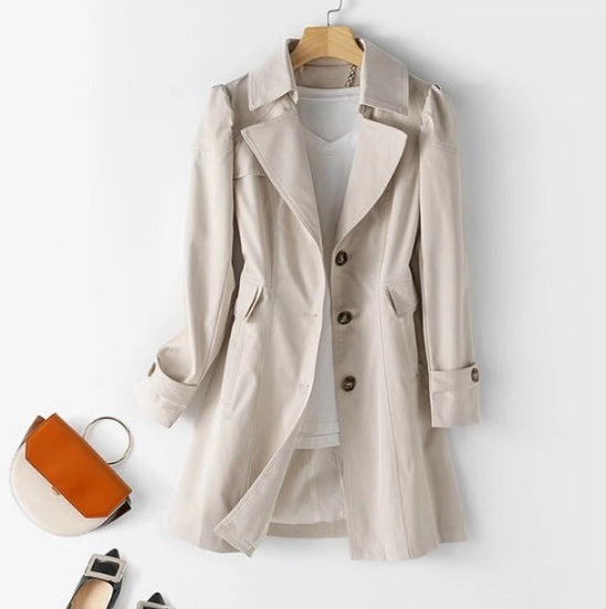 Audrey | Gabardina de Botonadura Simple, Elegante