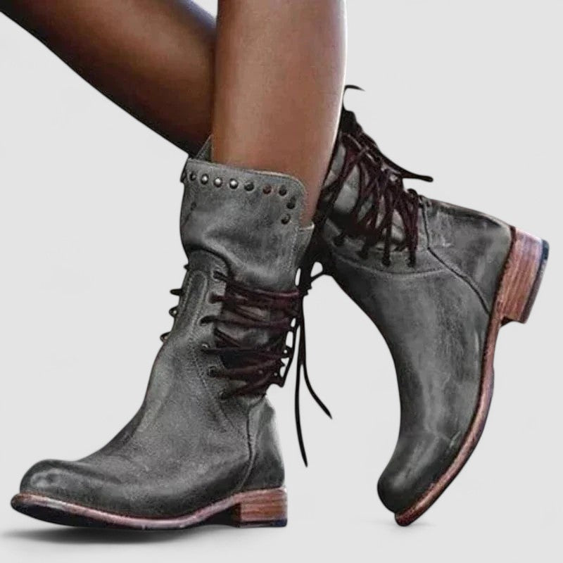 Simona | Botas Camperas Ortopédicas de Piel con Cordones, Resistentes
