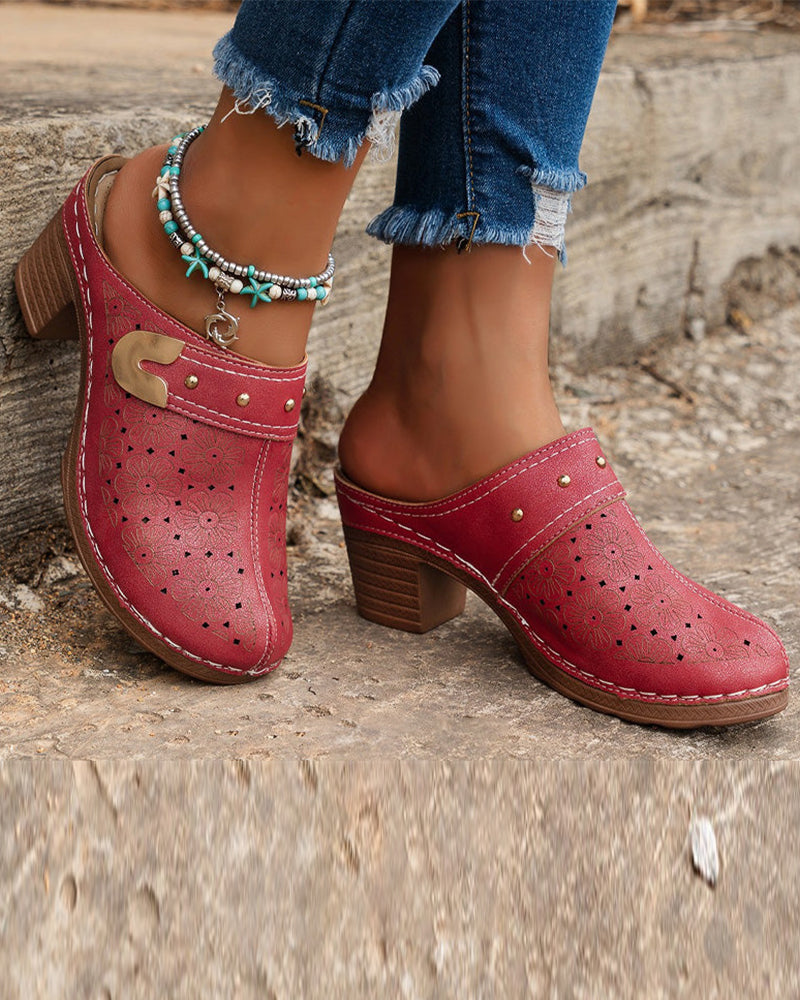 Sandalias de Punta Cerrada con Tacón Ancho
