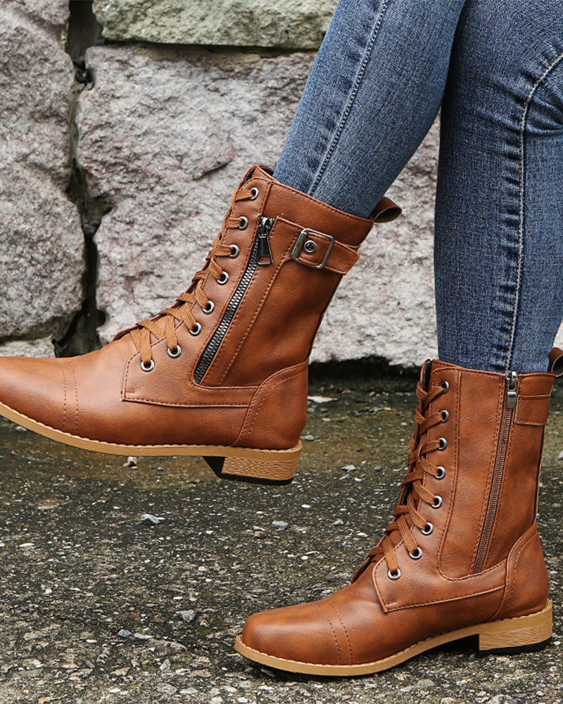 Botas de Puntera Redonda con Cremallera