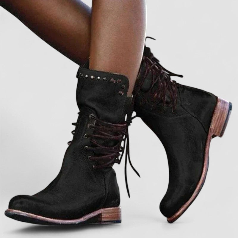 Simona | Botas Camperas Ortopédicas de Piel con Cordones, Resistentes