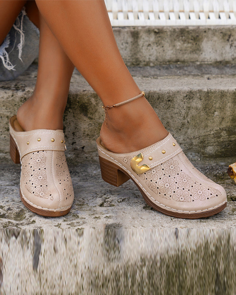 Sandalias de Punta Cerrada con Tacón Ancho