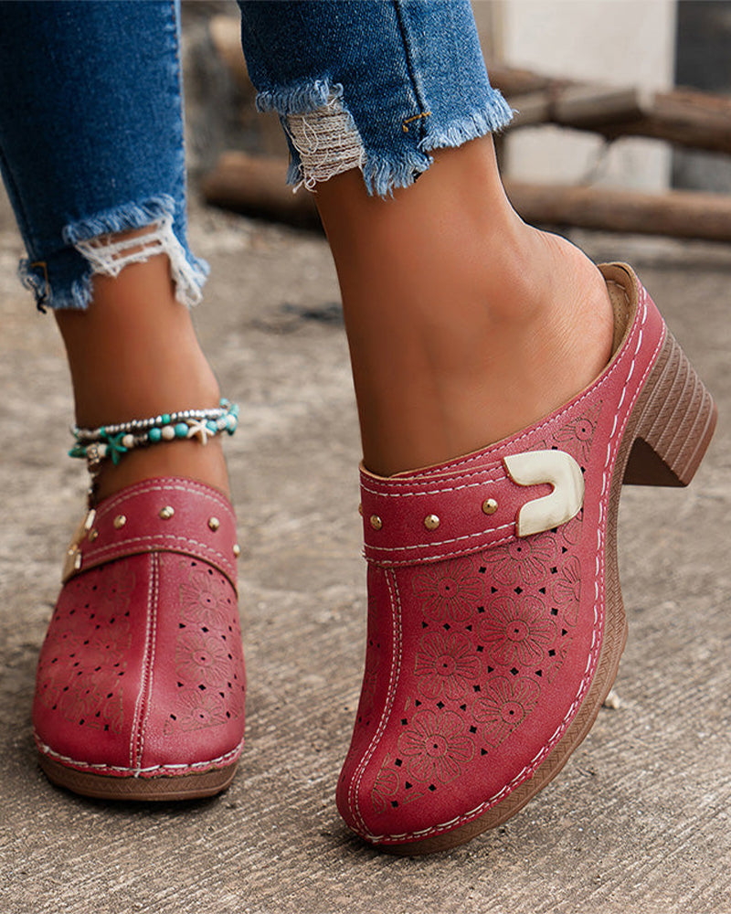 Sandalias de Punta Cerrada con Tacón Ancho