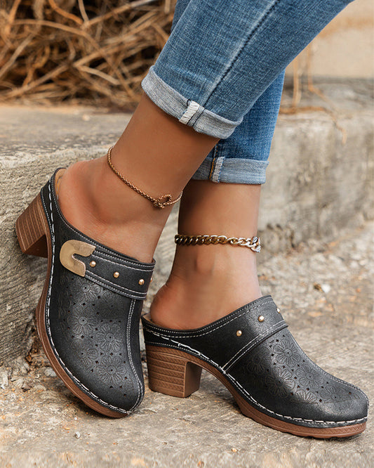 Sandalias de Punta Cerrada con Tacón Ancho