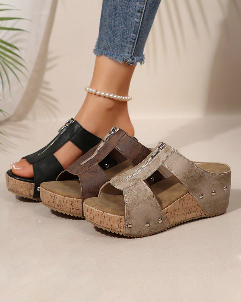 Sandalias de Cuña con Cremallera
