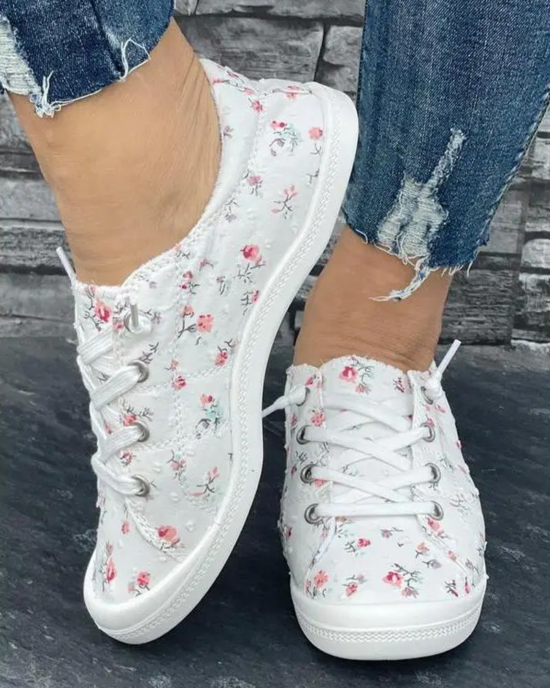 Zapatillas de Tela con Estampado Floral