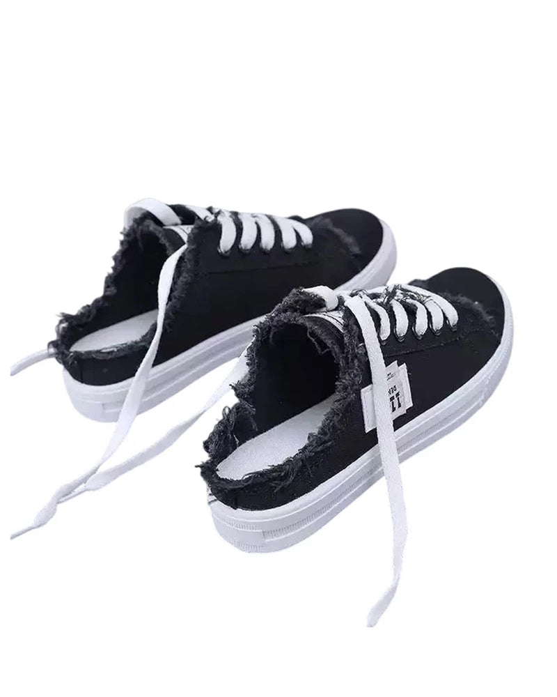 Mules de Lona con Bordes Deshilachados