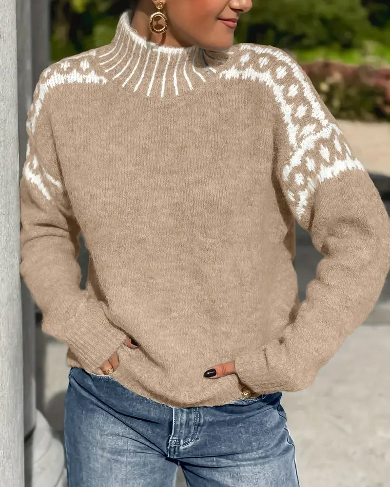 Runa | Jersey de Cuello Alto con Estampado en Contraste, Diseño Llamativo