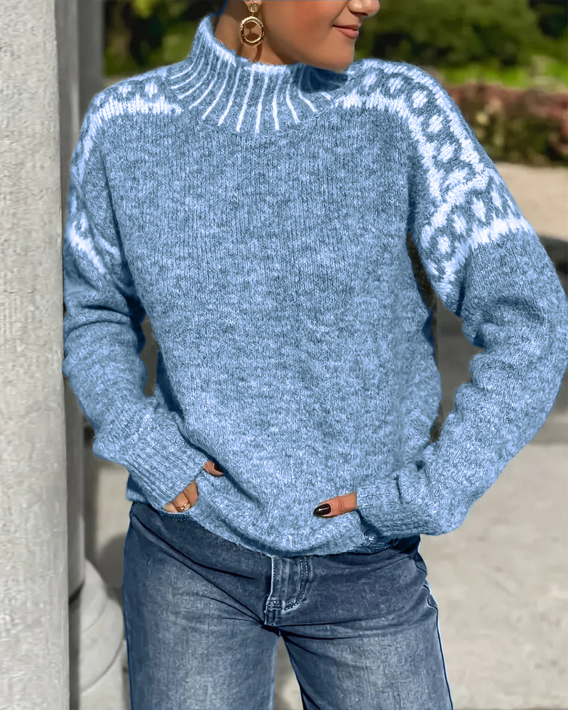 Runa | Jersey de Cuello Alto con Estampado en Contraste, Diseño Llamativo
