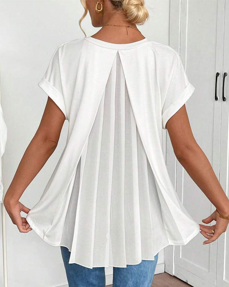 Camiseta lisa de manga corta con tejidos combinados