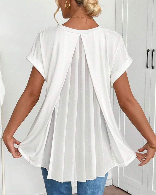Camiseta lisa de manga corta con tejidos combinados