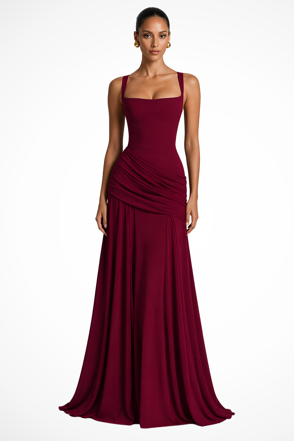 Lavinia | Vestido Maxi de Invitada con Escote Cuadrado, Fruncido y Abertura