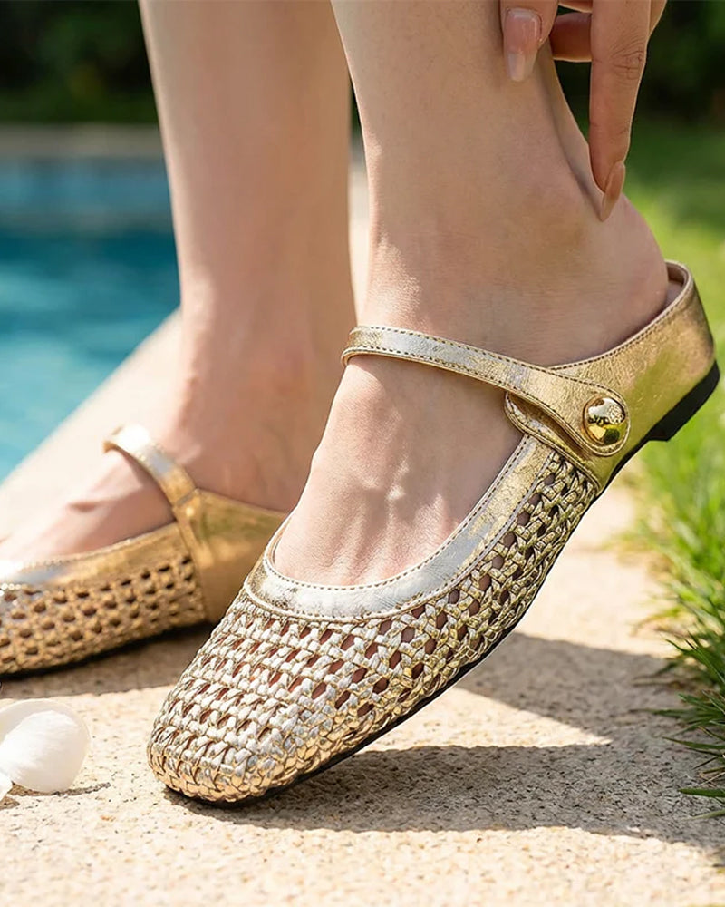Zapatos Mary Jane Trenzados de Punta Cuadrada