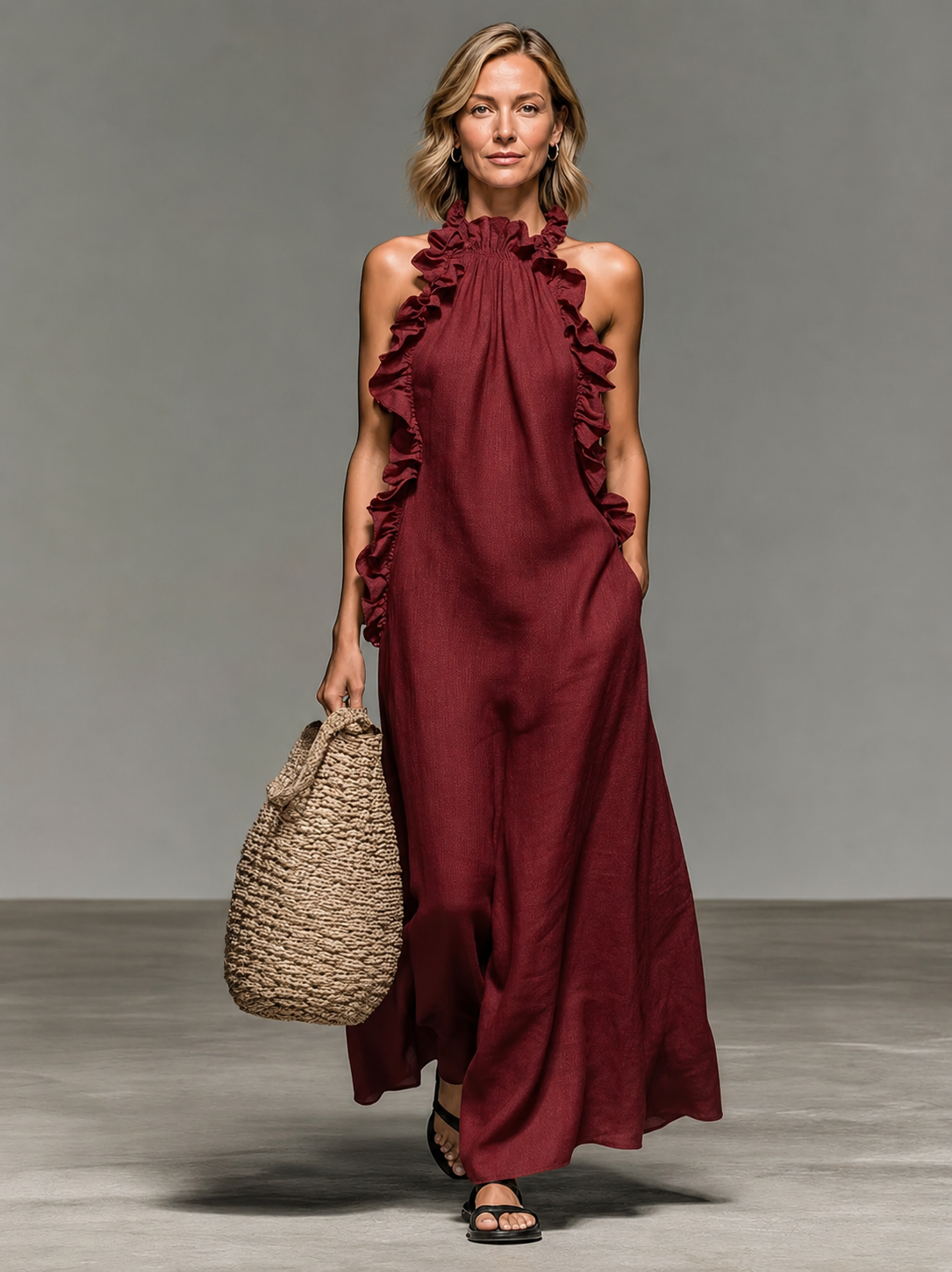 Emma | Vestido Maxi sin Mangas con Volantes Suaves, Refinado