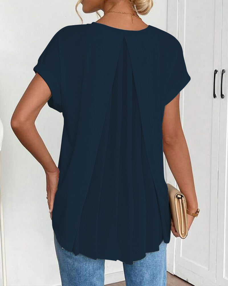 Camiseta lisa de manga corta con tejidos combinados