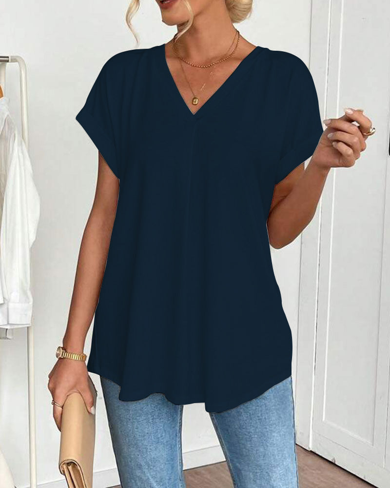 Camiseta lisa de manga corta con tejidos combinados