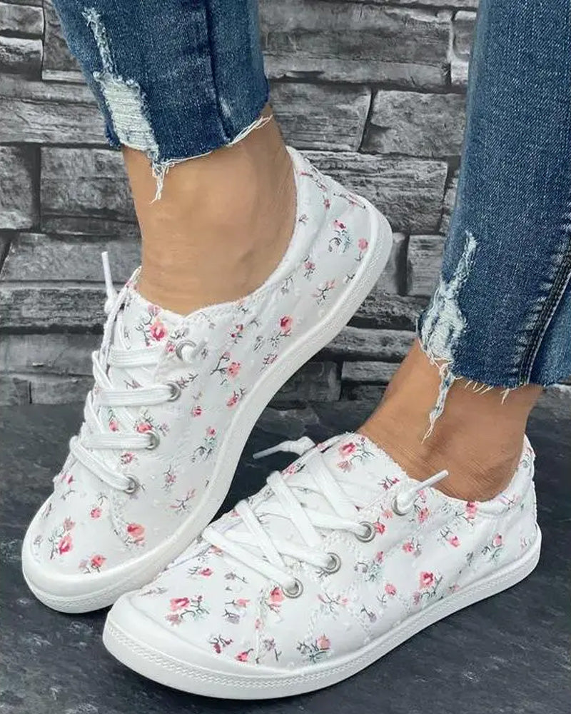 Zapatillas de Tela con Estampado Floral