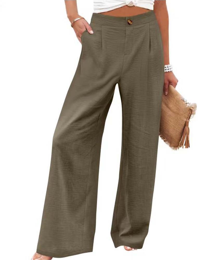 Pantalón Ancho con Cintura Elástica y Botones