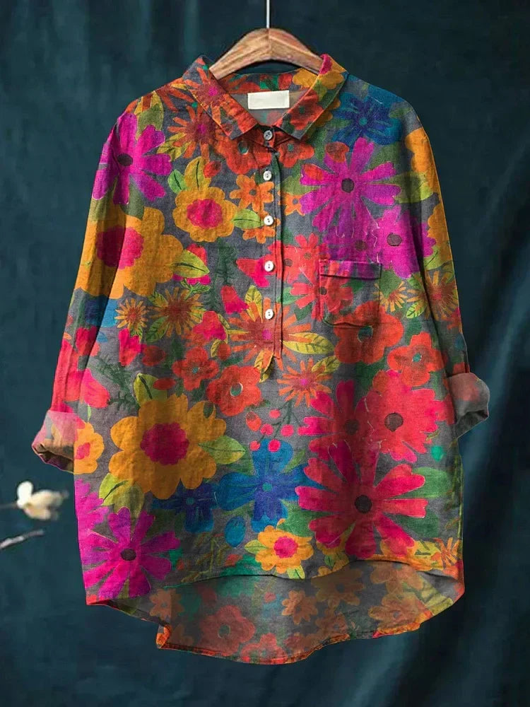 Violeta | Camisa con Estampado Artístico Botánico, Fresca
