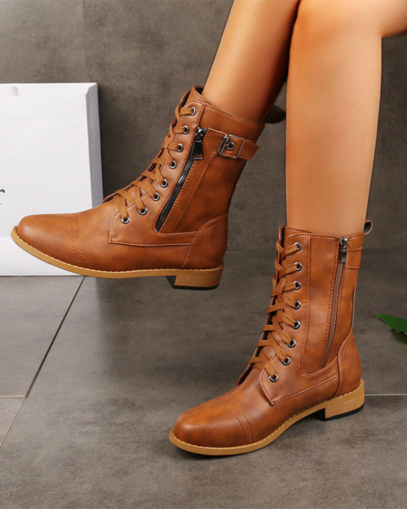 Botas de Puntera Redonda con Cremallera