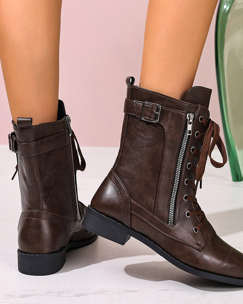 Botas de Puntera Redonda con Cremallera