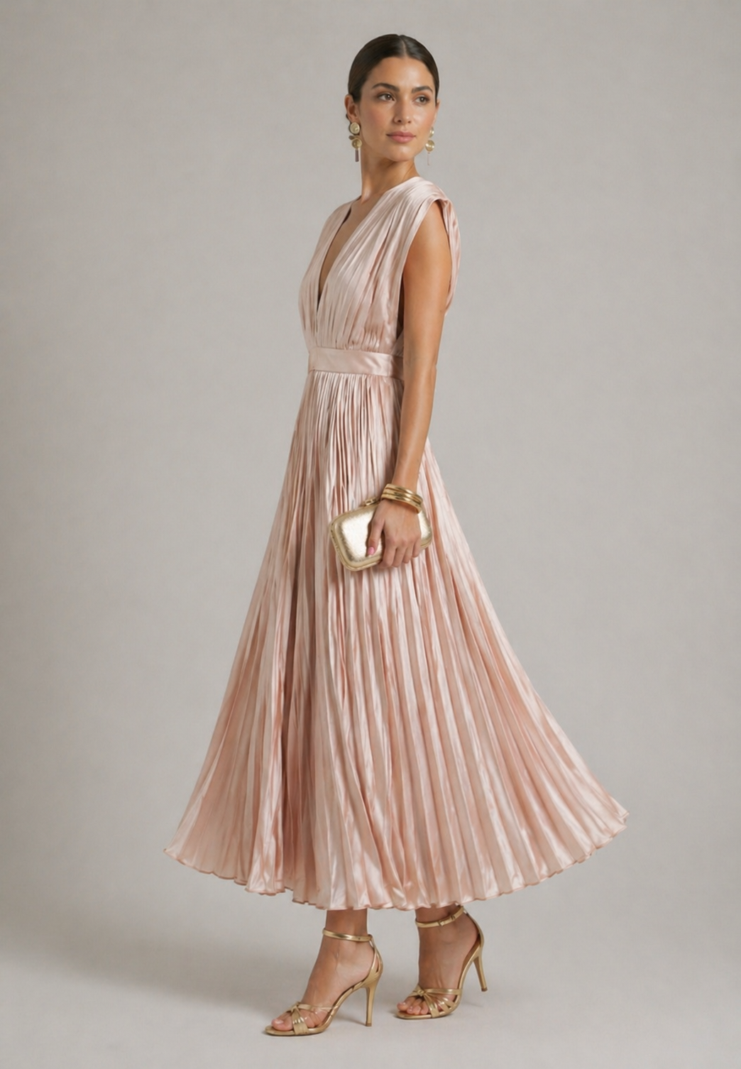 Marni | Vestido Midi Plisado con Escote en V, Elegante y Sofisticado