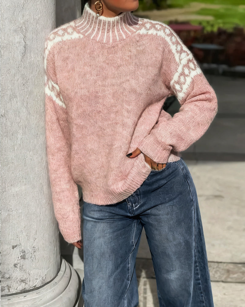 Runa | Jersey de Cuello Alto con Estampado en Contraste, Diseño Llamativo